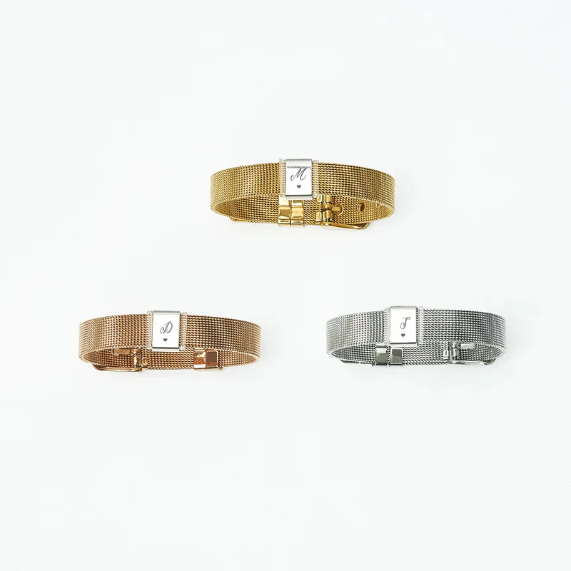 Initial Steel Mesh Bracelet with Minimal Heart