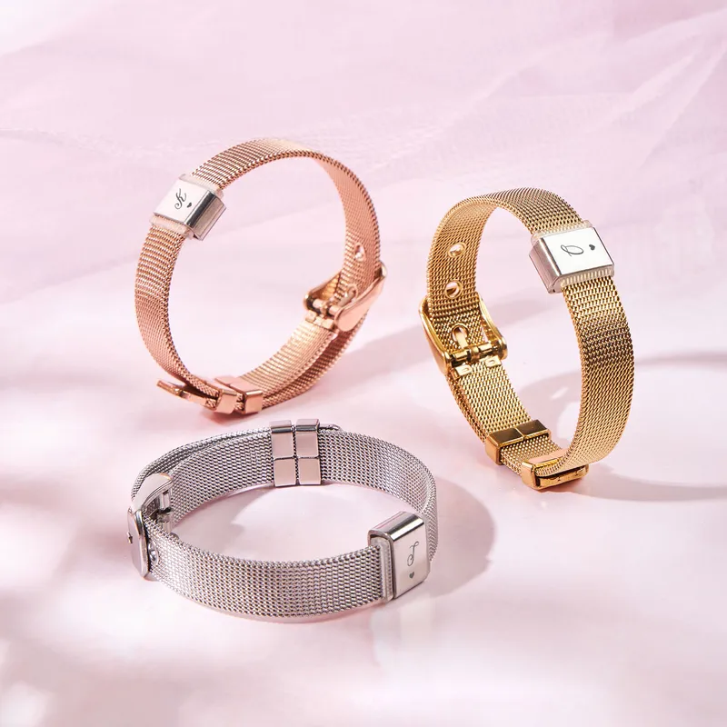 Initial Steel Mesh Bracelet with Minimal Heart