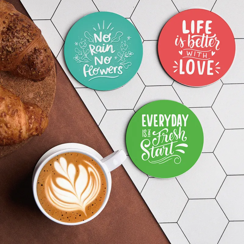 Inspirational Colorful Coaster Set of 6 for Home Decor