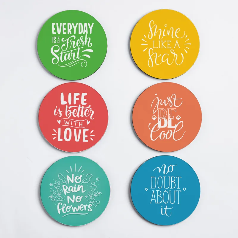 Inspirational Colorful Coaster Set of 6 for Home Decor