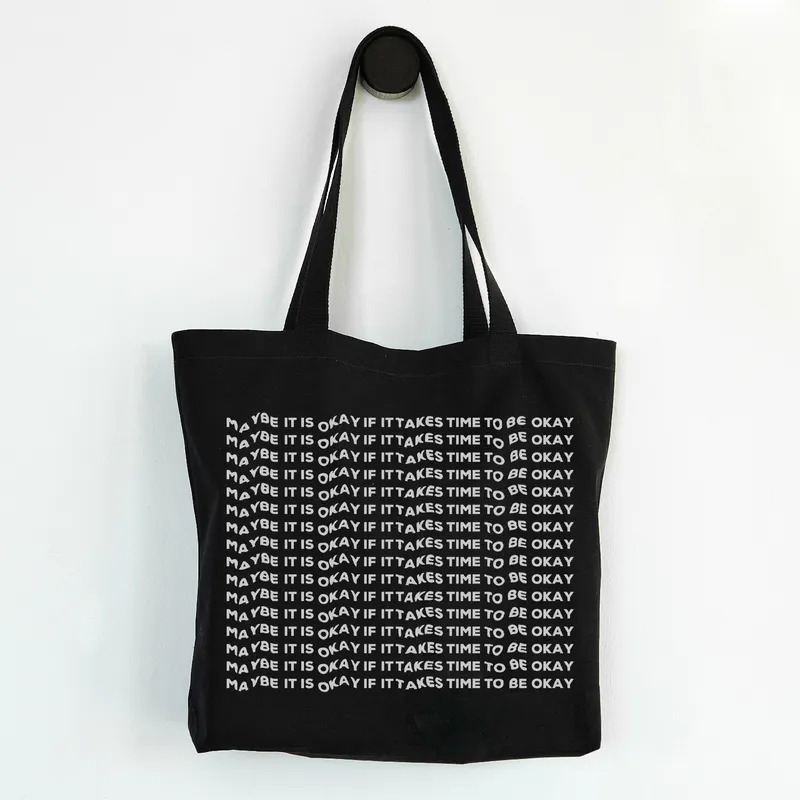 Inspirational Message Black Canvas Tote Bag