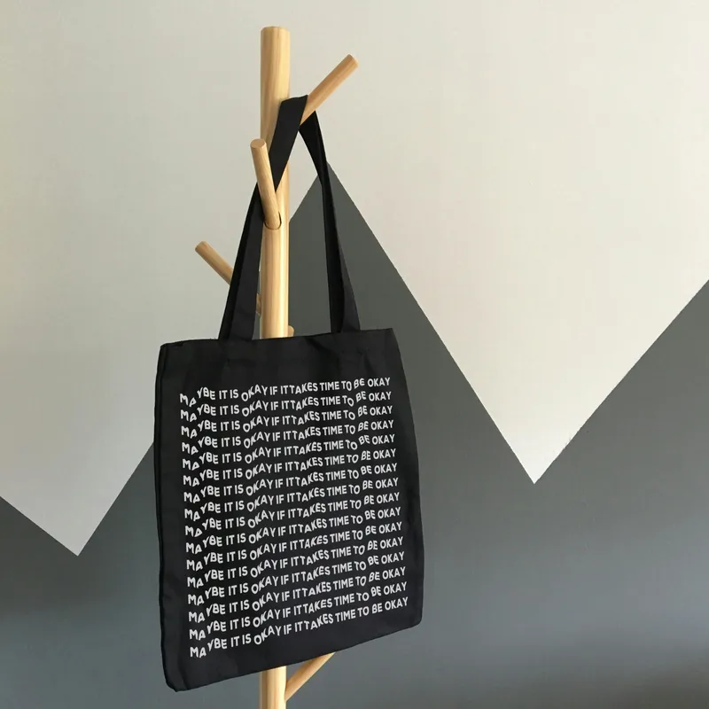 Inspirational Message Black Canvas Tote Bag