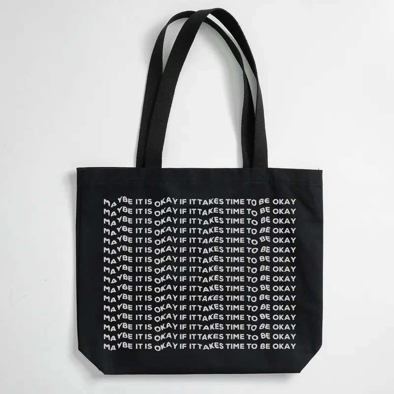 Inspirational Message Black Canvas Tote Bag
