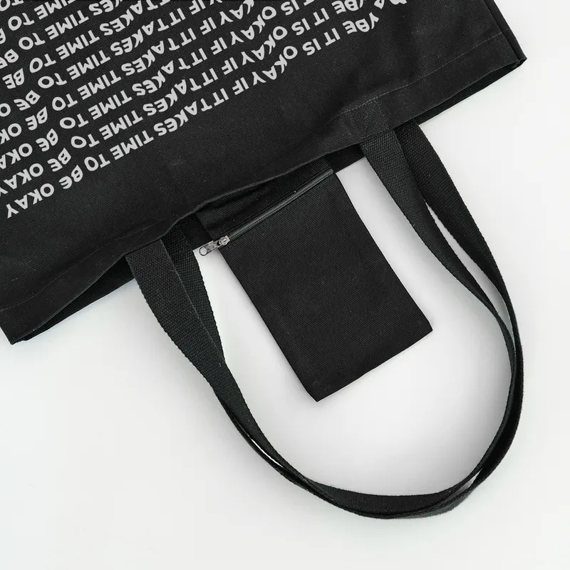 Inspirational Message Black Canvas Tote Bag