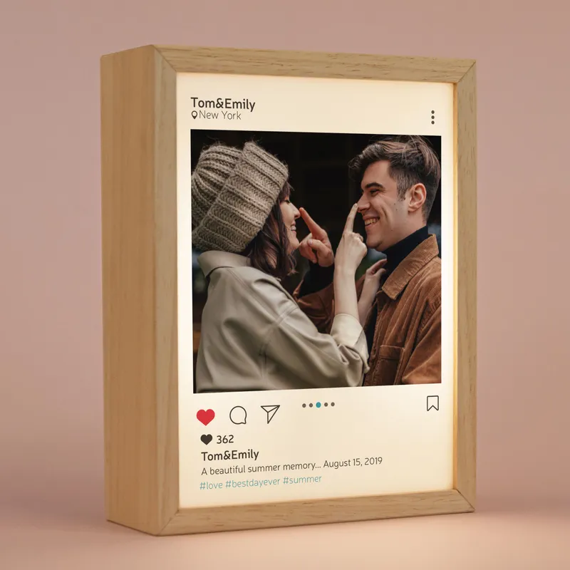 Instagram Themed Personalized Photo Printed Wooden Lamp Box