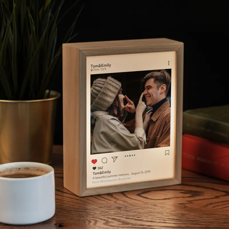 Instagram Themed Personalized Photo Printed Wooden Lamp Box