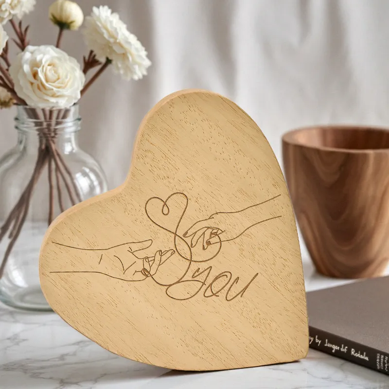 Interlocking Hands Wooden Heart Decor for Romantic Occasions