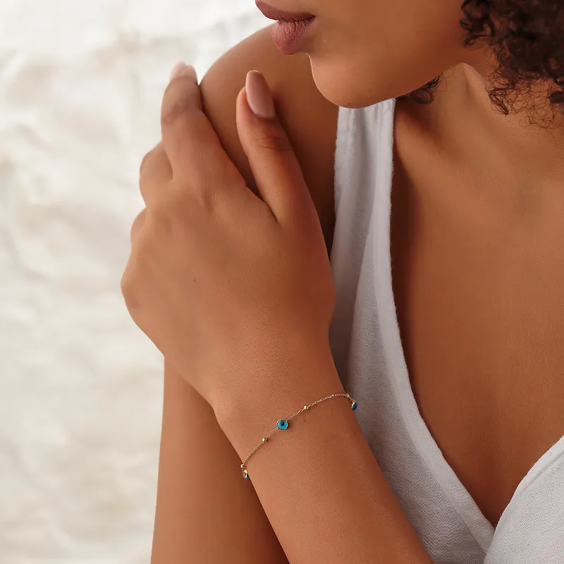 Italian Chain Evil Eye Bracelet in Sterling Silver