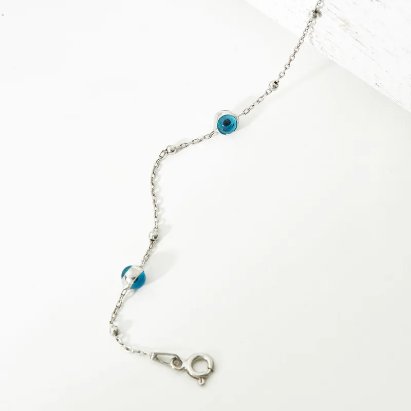 Italian Chain Evil Eye Bracelet in Sterling Silver