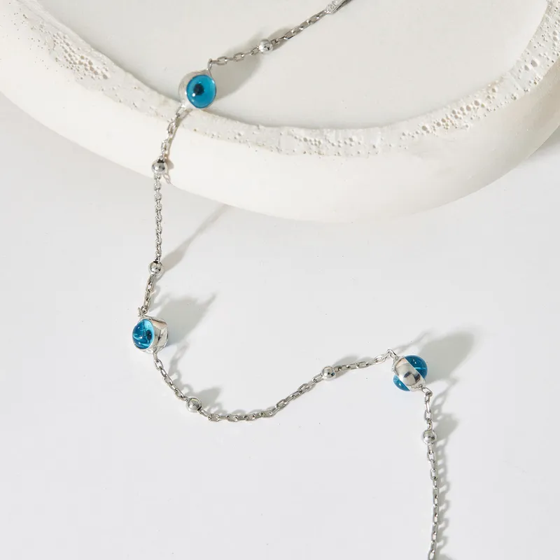 Italian Chain Evil Eye Bracelet in Sterling Silver