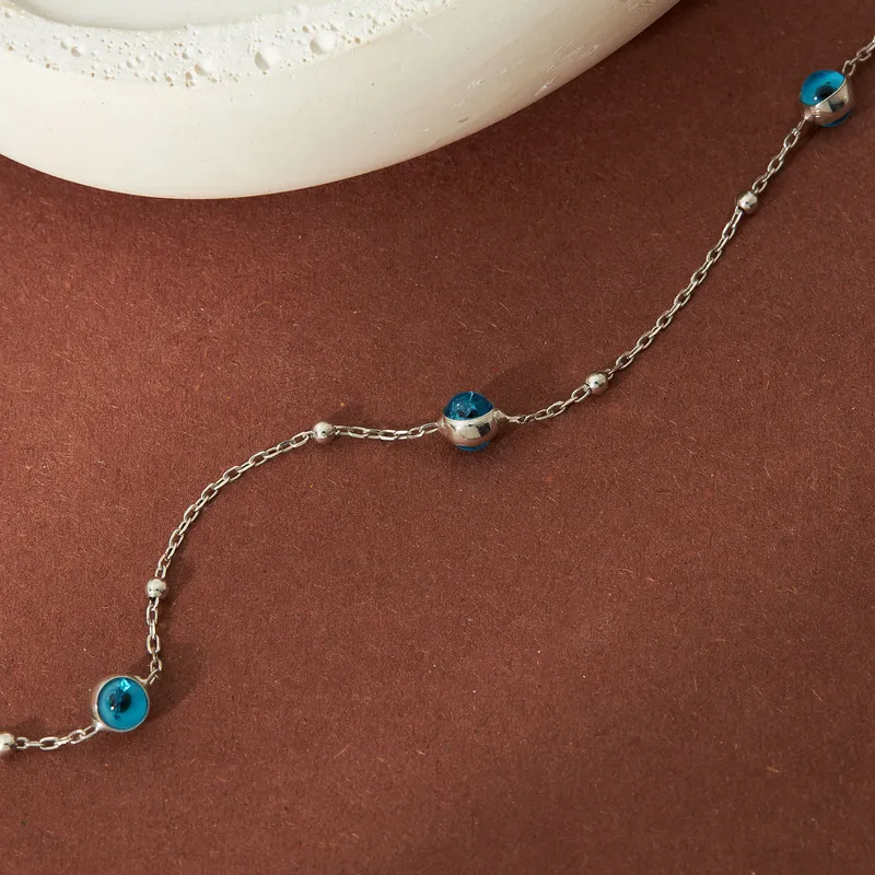 Italian Chain Evil Eye Bracelet in Sterling Silver