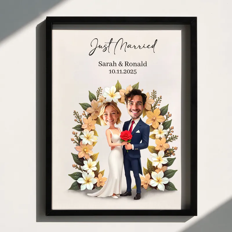 Just Married Personalized Caricature Frame Gift