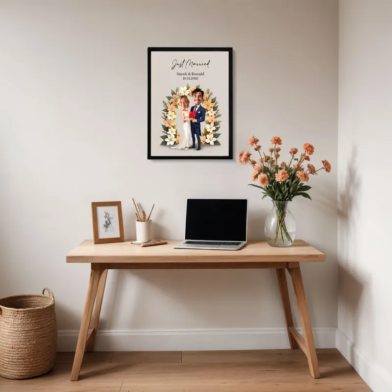 Just Married Personalized Caricature Frame Gift