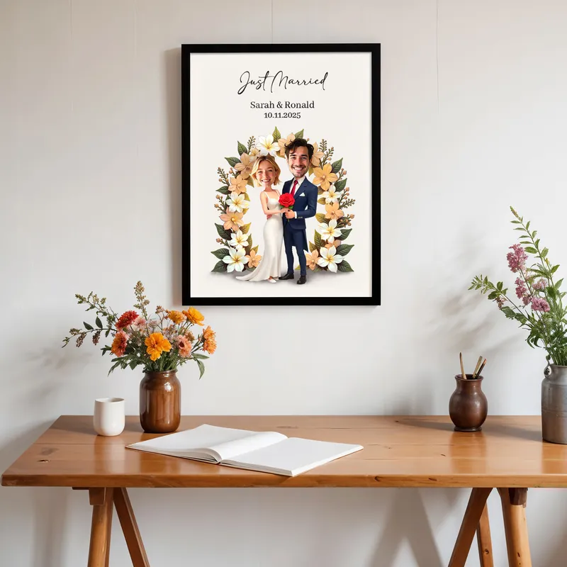 Just Married Personalized Caricature Frame Gift