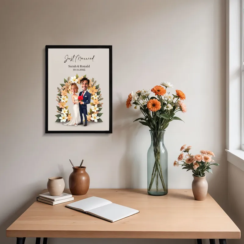Just Married Personalized Caricature Frame Gift