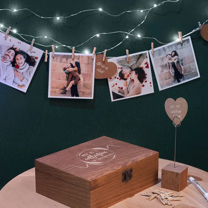 LED Illuminated Wooden Photo Gift Box for Couples