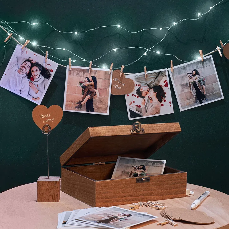 LED Illuminated Wooden Photo Gift Box for Couples