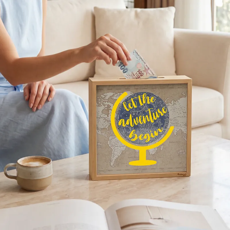 Let The Adventure Begin Design Wooden Money Box