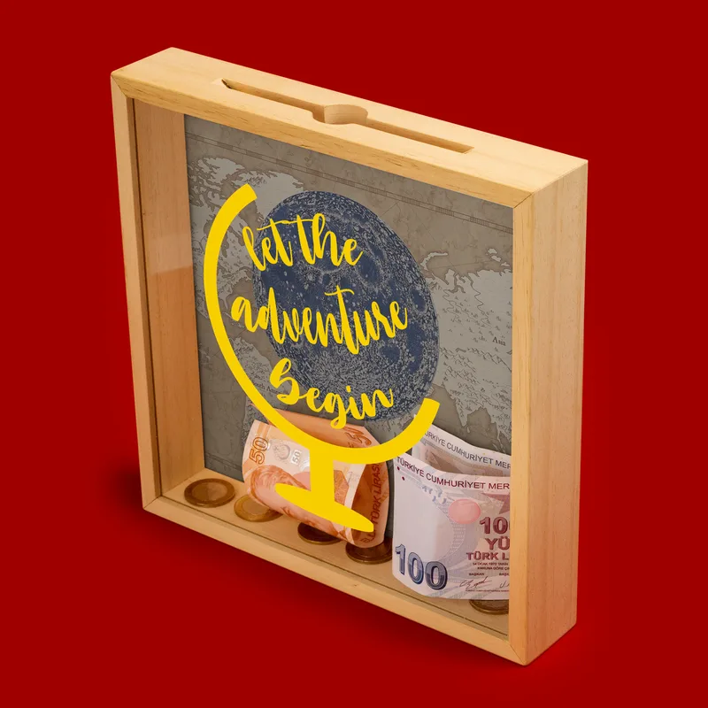 Let The Adventure Begin Design Wooden Money Box