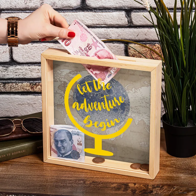 Let The Adventure Begin Design Wooden Money Box