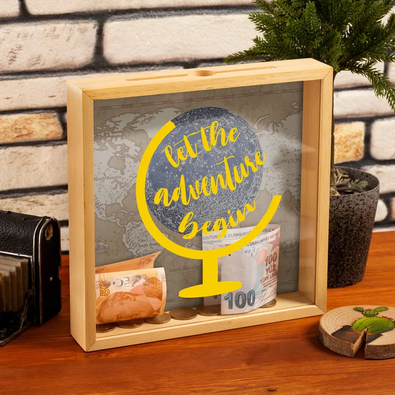 Let The Adventure Begin Design Wooden Money Box