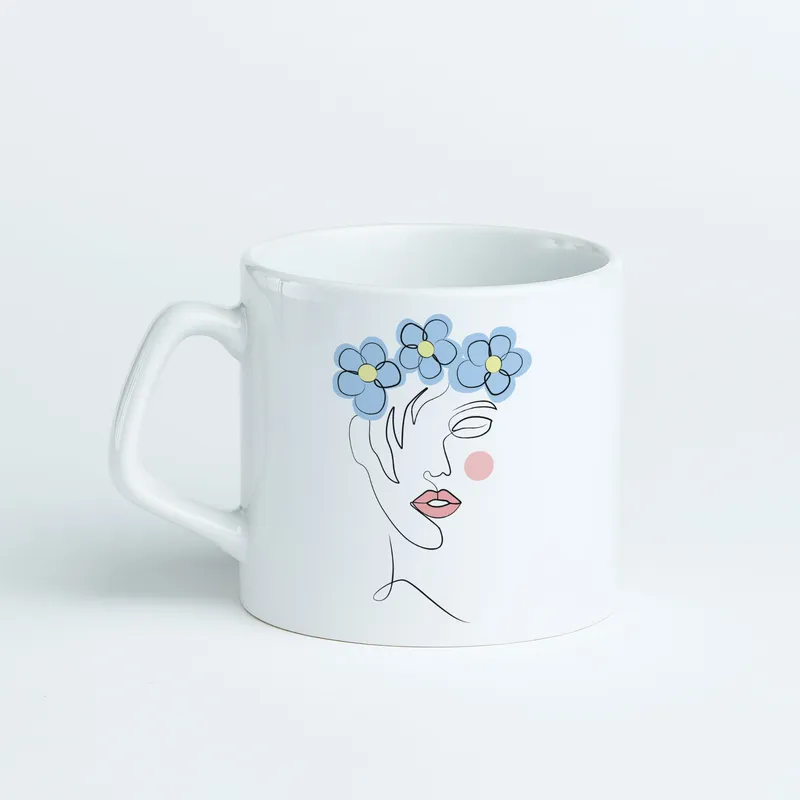 Line Art Floral Woman Design Porcelain Coffee Mug