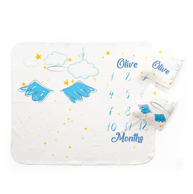 Personalised Baby Milestone Blanket with Angel Wings Design