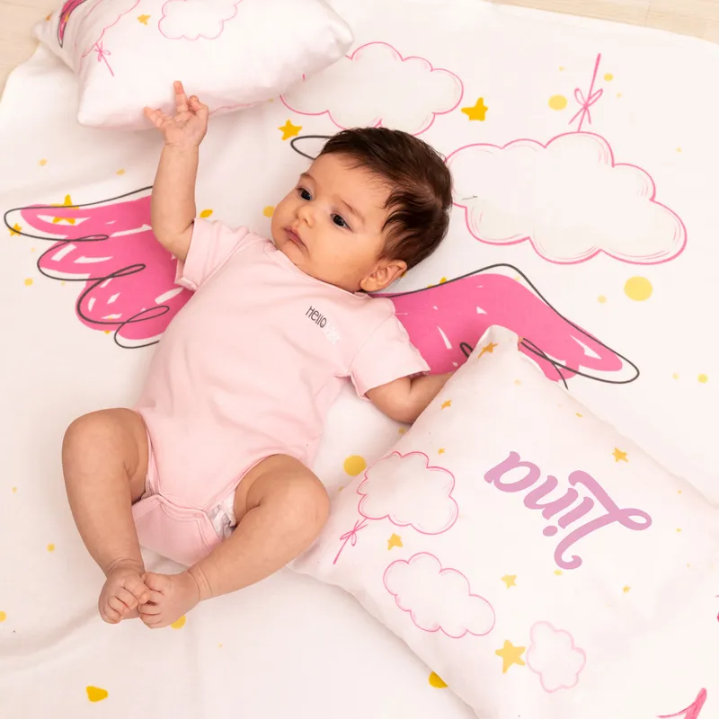 Personalised Baby Milestone Blanket with Angel Wings Design