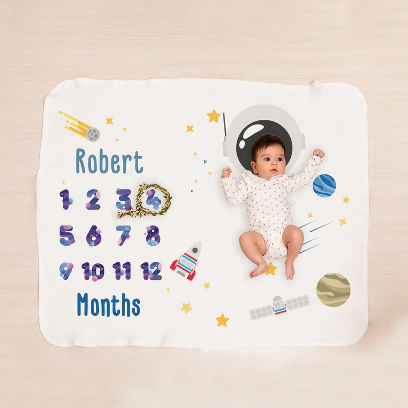 Little Astronaut Design Baby Milestone Blanket