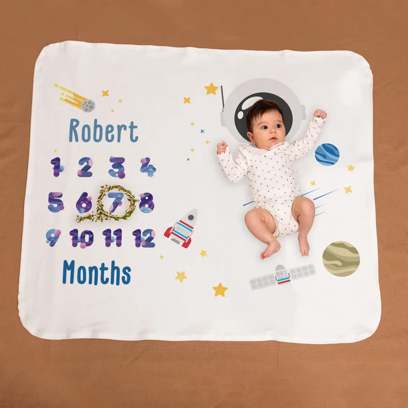 Little Astronaut Design Baby Milestone Blanket