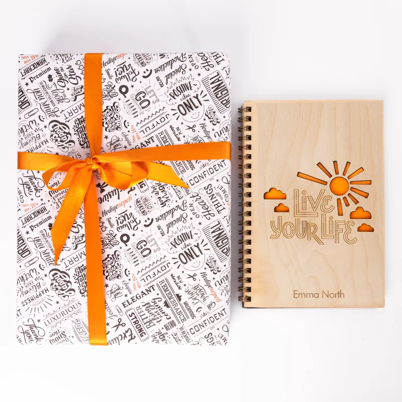 Live Your Life Name Written Motto Wooden Cover Notebook