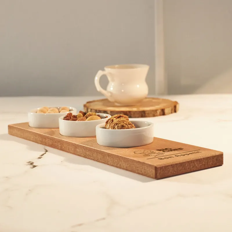 Logo Engraved Wooden Serving Kit with 3 Mini Bowls