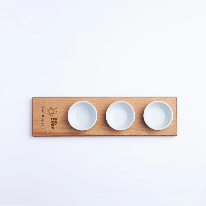 Logo Engraved Wooden Serving Kit with 3 Mini Bowls