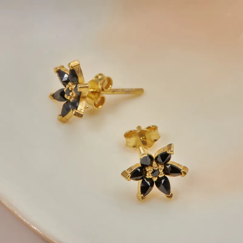 Lotus Flower Themed Gold Plated Earrings with Crystal Stones