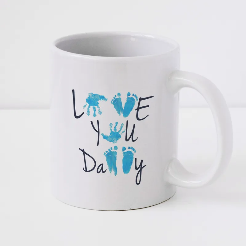 Love You Dad New Father Coffee Cup Gift with Baby Hand Footprint