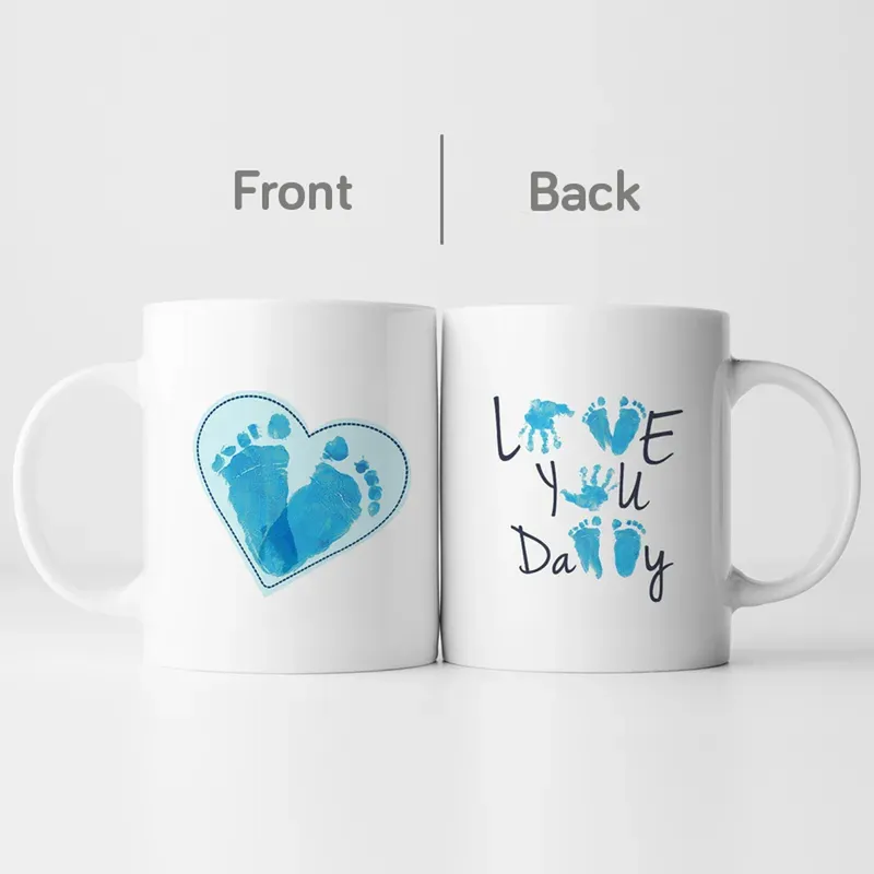 Love You Dad New Father Coffee Cup Gift with Baby Hand Footprint