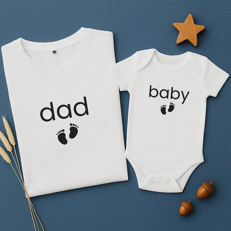 Matching Dad and Baby Footprint T-Shirt and Baby Grow Set