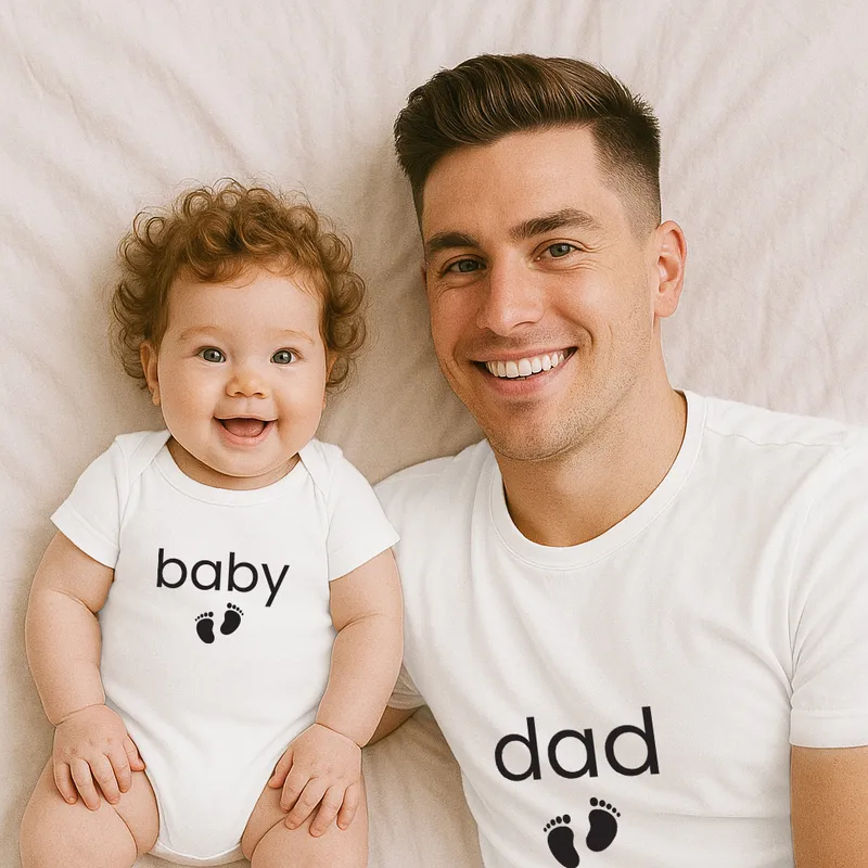 Matching Dad and Baby Footprint T-Shirt and Baby Grow Set