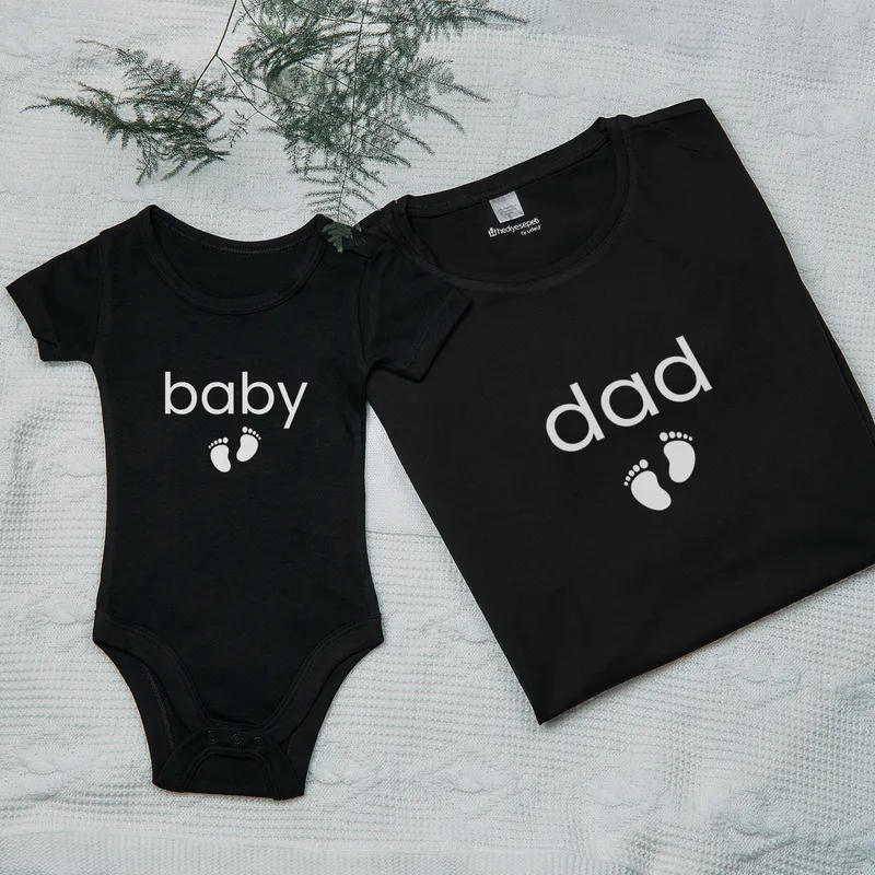 Matching Dad and Baby Footprint T-Shirt and Baby Grow Set