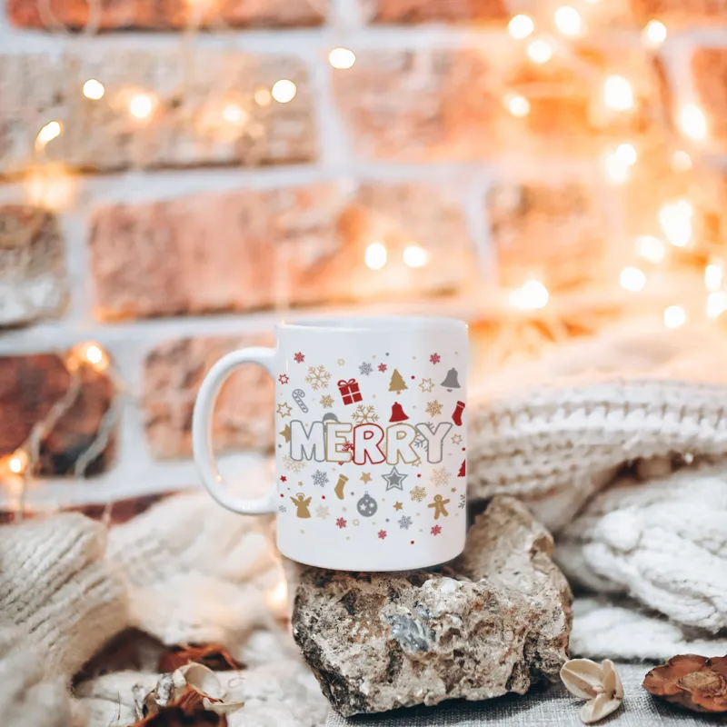 Merry & Bright Printed Christmas Coffee Mug