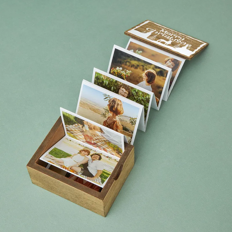 Merry Christmas Designed Wooden Accordion Photo Box
