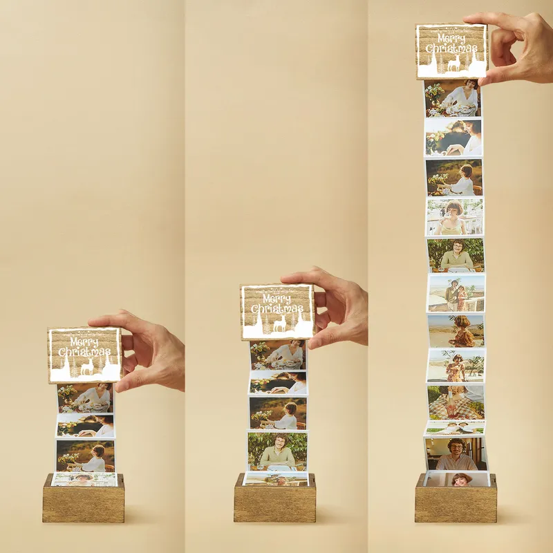 Merry Christmas Designed Wooden Accordion Photo Box