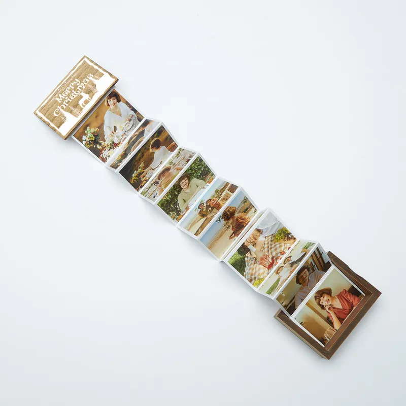 Merry Christmas Designed Wooden Accordion Photo Box