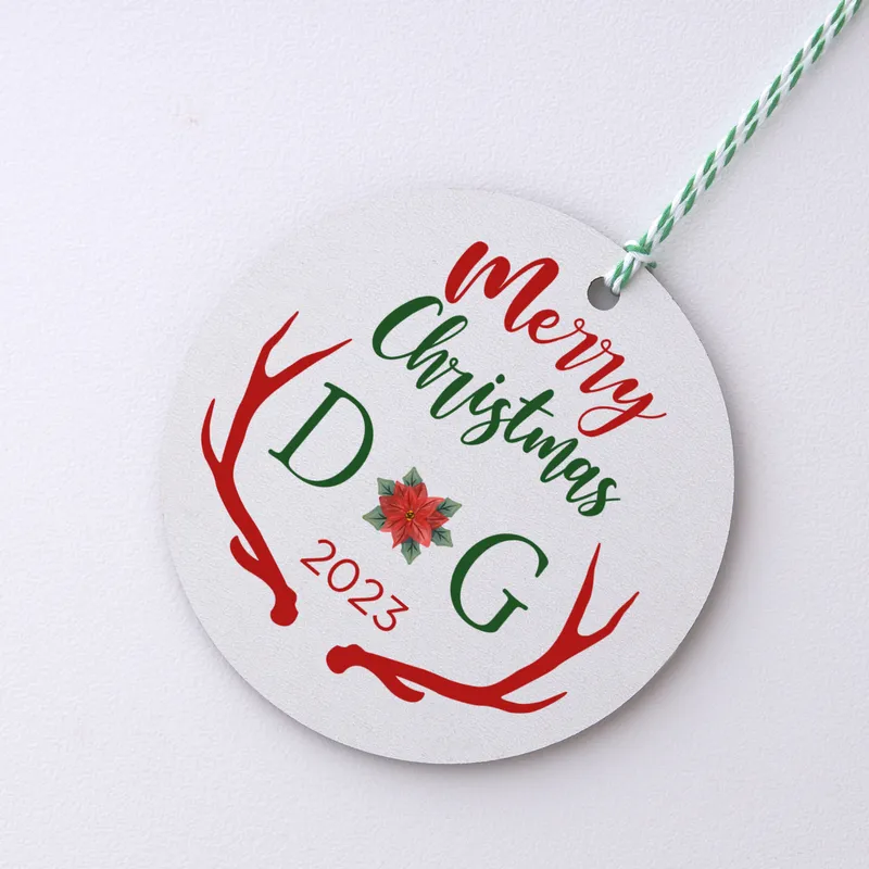 Merry Christmas Personalised MFD Tree Ornament with Initials