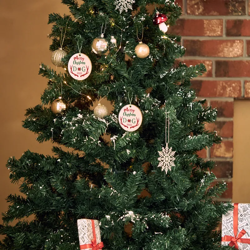 Merry Christmas Personalised MFD Tree Ornament with Initials