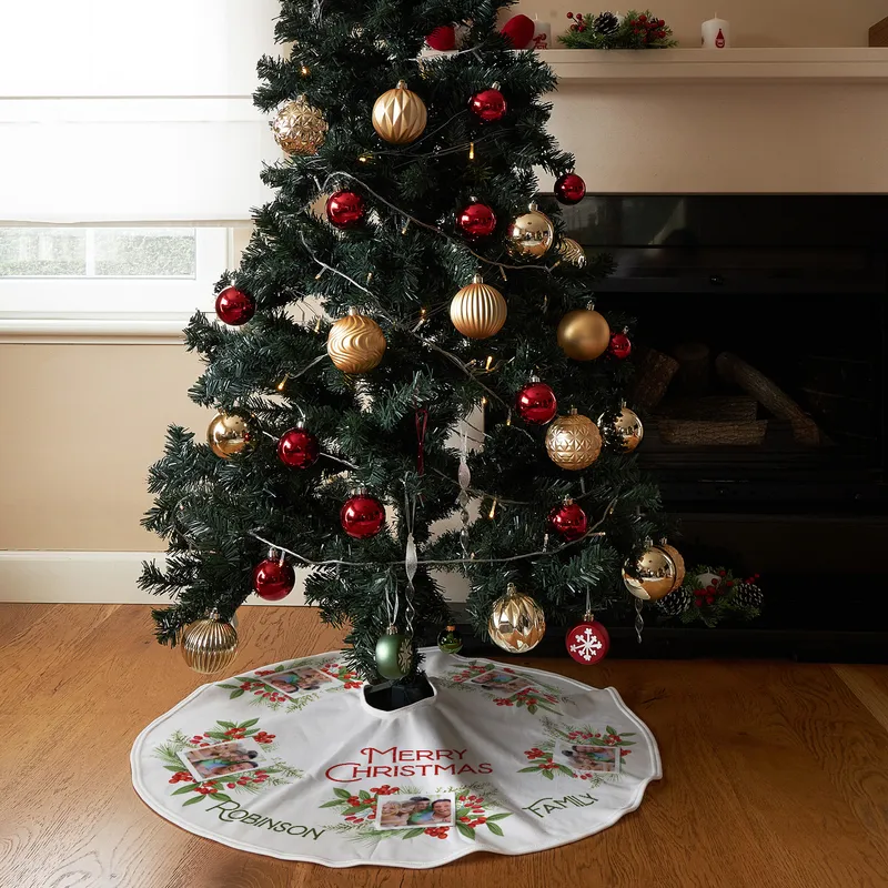 Merry Christmas Personalized Christmas Tree Skirt with Photo