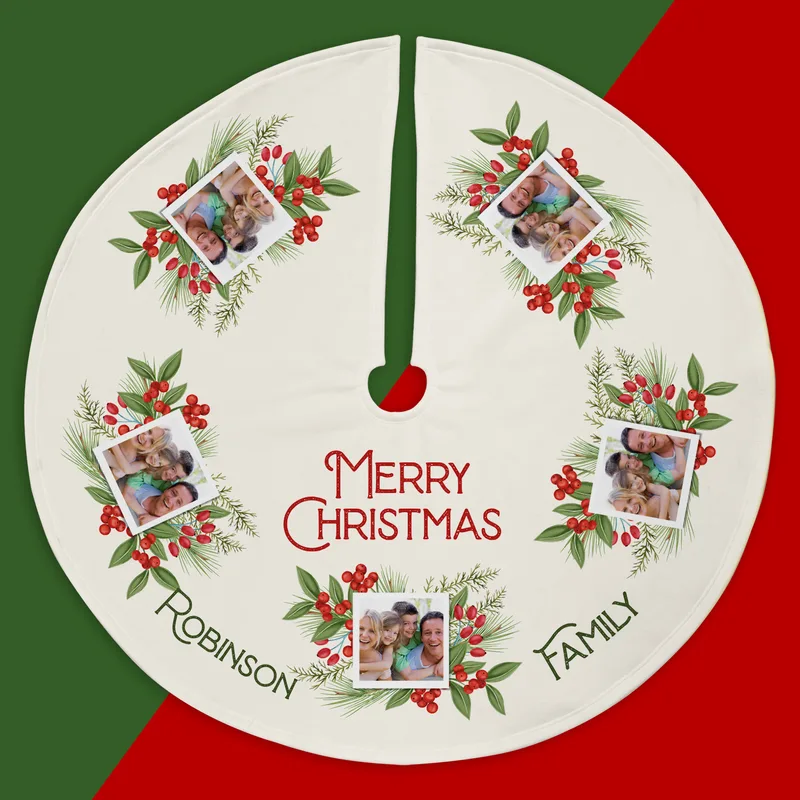 Merry Christmas Personalized Christmas Tree Skirt with Photo