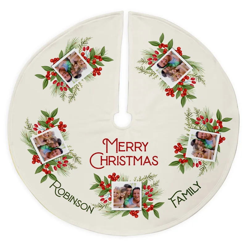 Merry Christmas Personalized Christmas Tree Skirt with Photo