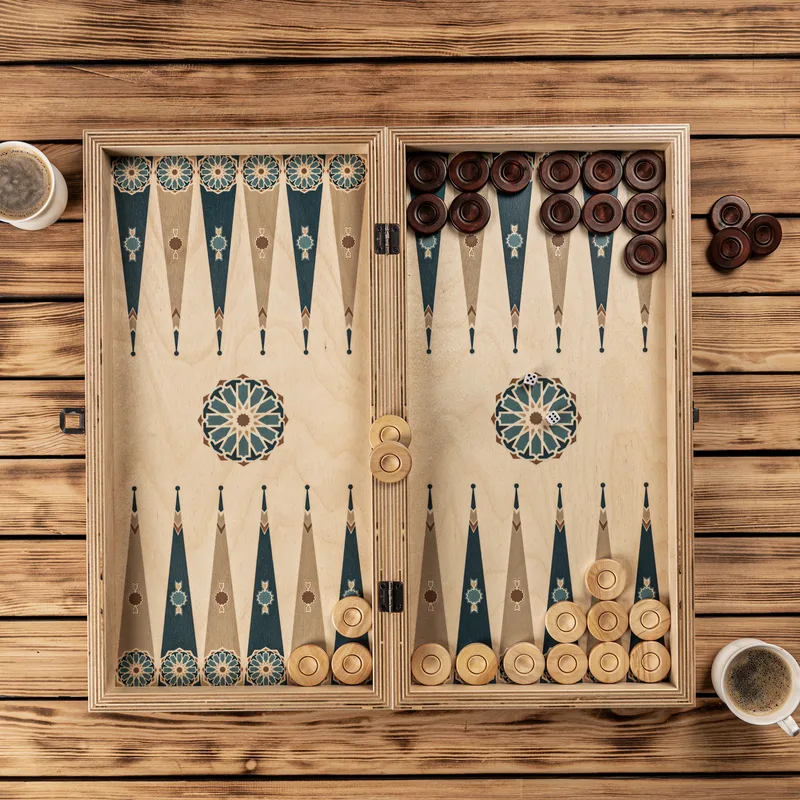 Minimal Design Hand Made Modern Backgammon Set with Personalized Name