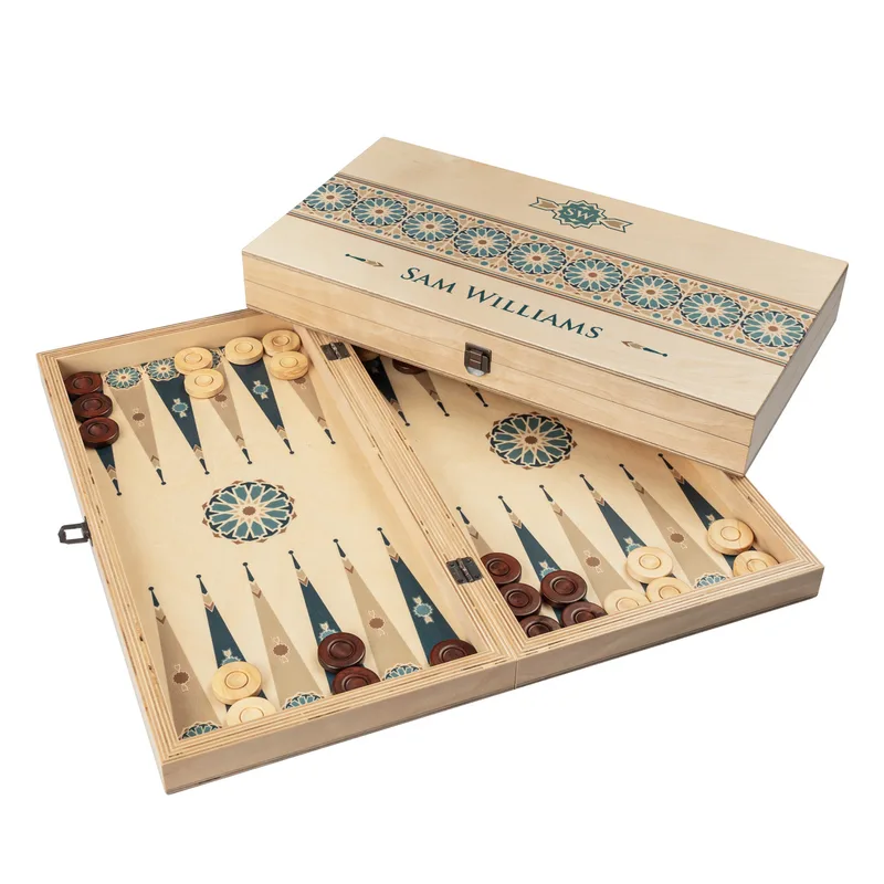 Minimal Design Hand Made Modern Backgammon Set with Personalized Name